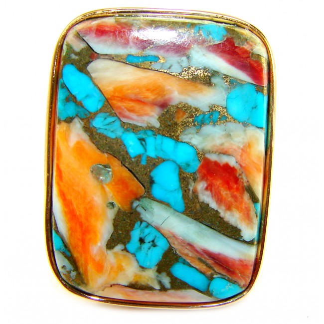 Rare 49.5 carat Oyster Turquoise 18K Gold over .925 Sterling Silver handcrafted Large ring; s. 7 adjustable