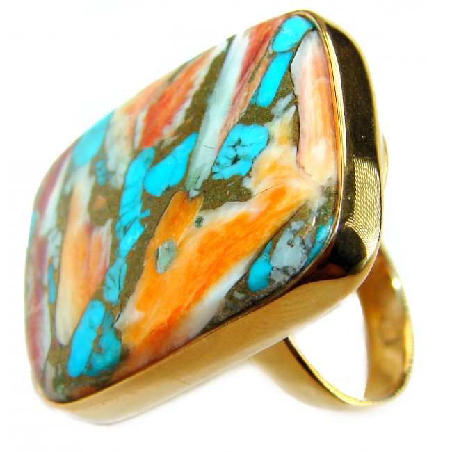 Rare 49.5 carat Oyster Turquoise 18K Gold over .925 Sterling Silver handcrafted Large ring; s. 7 adjustable