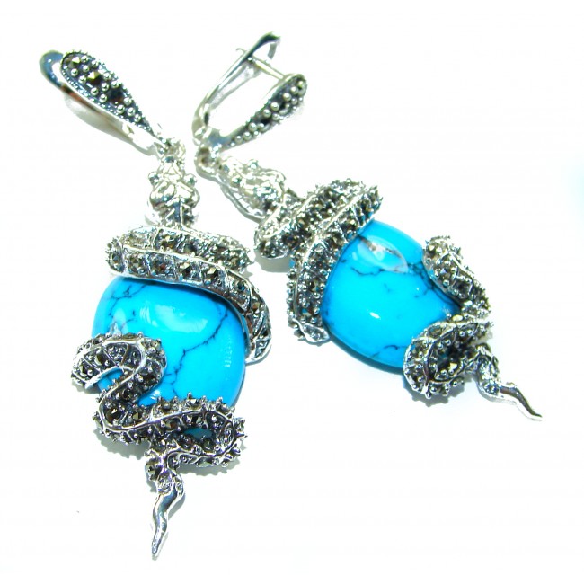Snakes Great authentic inlay Turquoise .925 Sterling Silver handcrafted Earrings