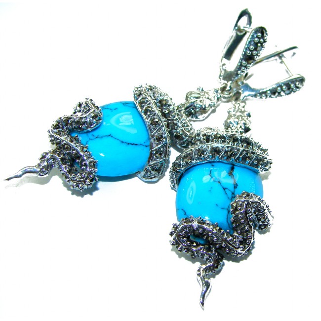 Snakes Great authentic inlay Turquoise .925 Sterling Silver handcrafted Earrings