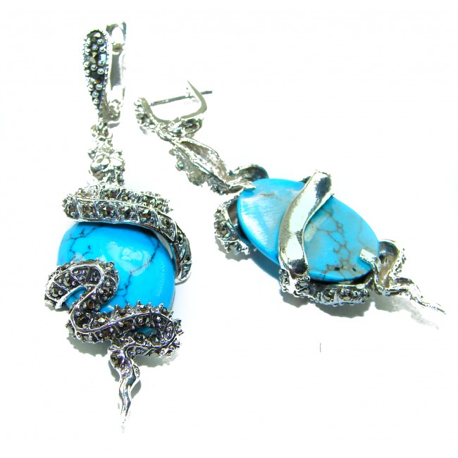 Snakes Great authentic inlay Turquoise .925 Sterling Silver handcrafted Earrings