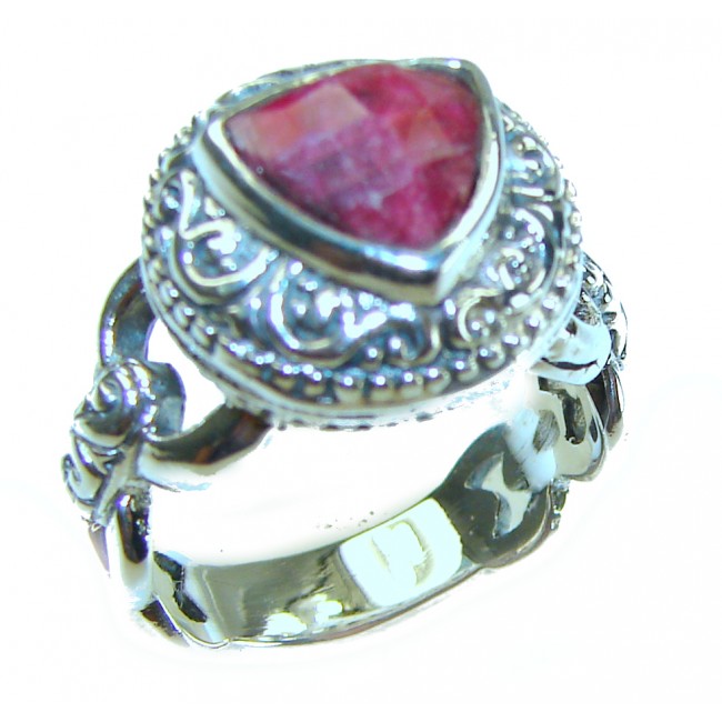 TRILLION CUT Genuine 4.8 carat Authentic Ruby .925 Sterling Silver Handcrafted Statement Ring size 6 1/4