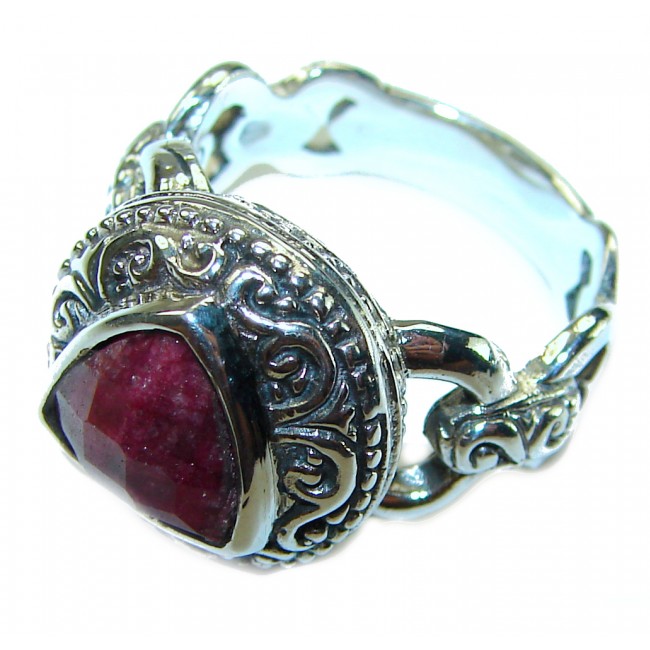 TRILLION CUT Genuine 4.8 carat Authentic Ruby .925 Sterling Silver Handcrafted Statement Ring size 6 1/4