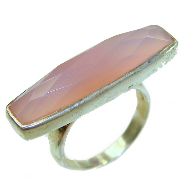 Extravaganza Authentic 8.5 carat Brazilian Rose Quartz .925 Sterling Silver incredible Ring size 6 - Side view of Brazilian Rose Quartz ring with 8.5 carat stone.