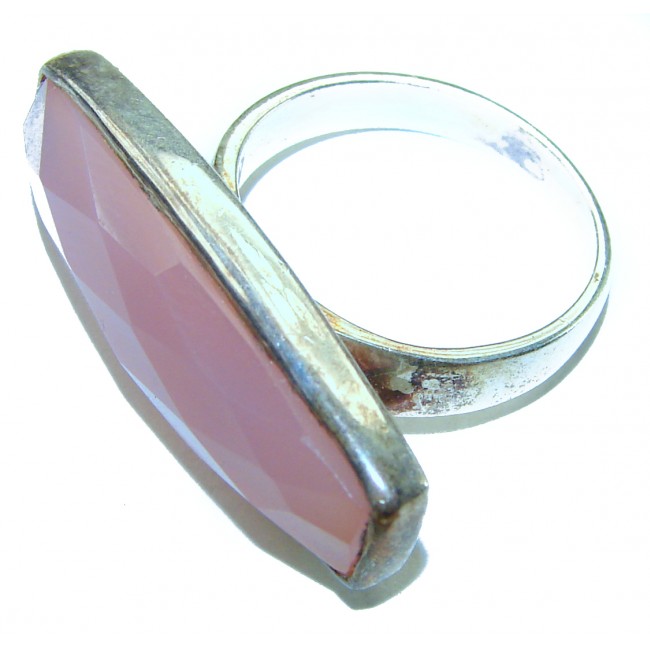 Extravaganza Authentic 8.5 carat Brazilian Rose Quartz .925 Sterling Silver incredible Ring size 6 - Side view of Extravaganza 8.5 carat Brazilian Rose Quartz ring