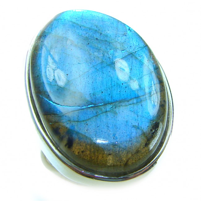 Shimmering Natural Labradorite .925 Sterling Silver handcrafted Large ring size 8 adjustable
