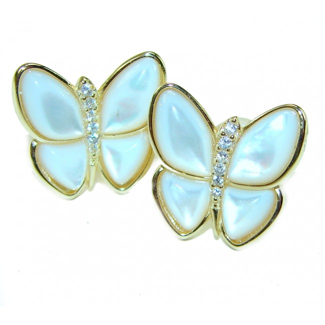 Genuine Blister Pearl 14K Gold over .925 Sterling Silver handcrafted Statement Earring