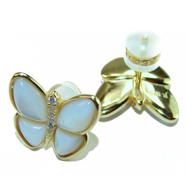 Genuine Blister Pearl 14K Gold over .925 Sterling Silver handcrafted Statement Earring