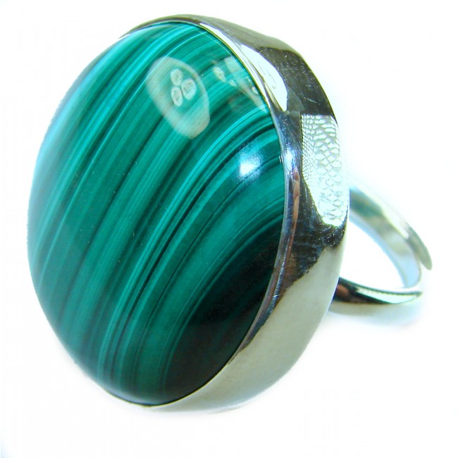 The best quality 32.2 CARAT genuine Malachite .925 Sterling Silver handcrafted ring size 7 adjustable