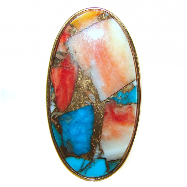 Rare 29.5 carat Oyster Turquoise 18K Gold over .925 Sterling Silver handcrafted Large ring; s. 6 adjustable