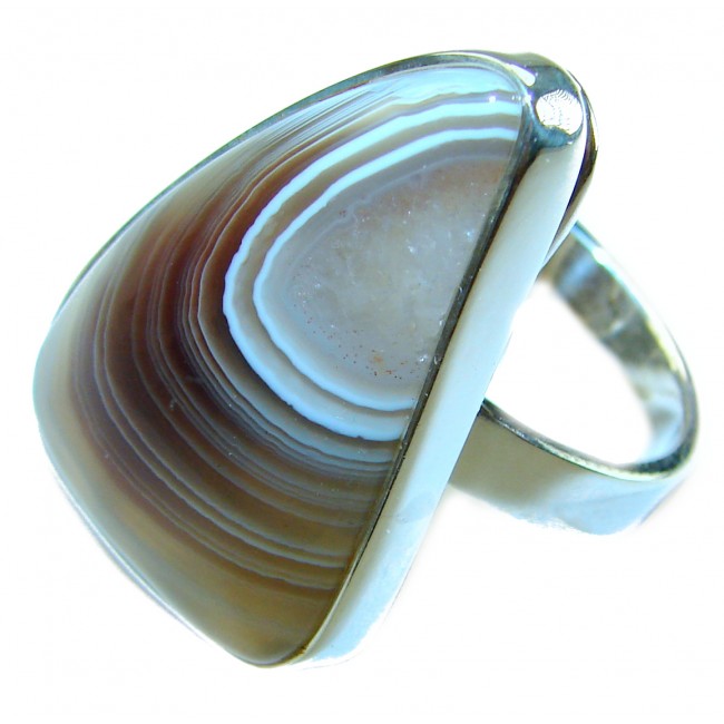 Top Quality Botswana Agate .925 Sterling Silver handcrafted Ring s. 8 adjustable