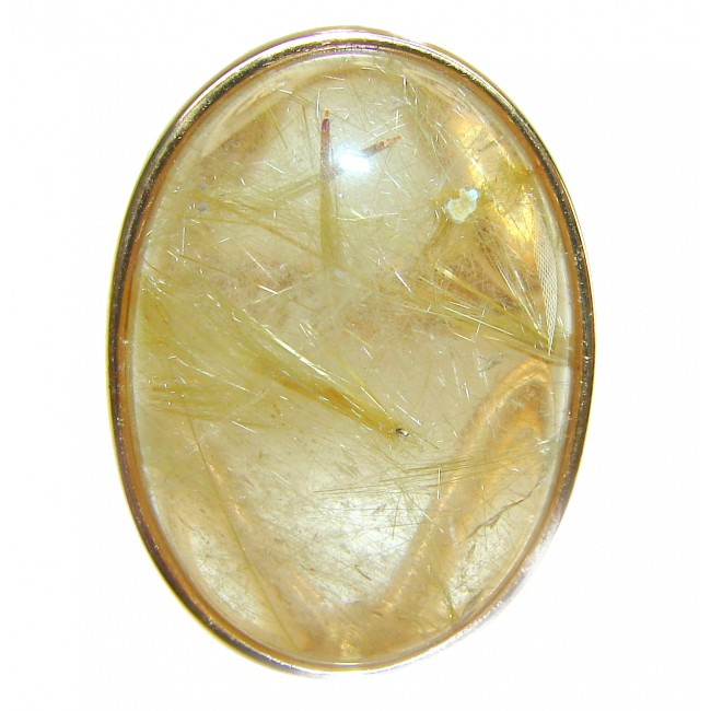 LARGE Best quality Golden Rutilated Quartz 14K Gold over .925 Sterling Silver handcrafted Ring Size 7 1/2 - Golden Rutilated Quartz close-up, 14K Gold setting.