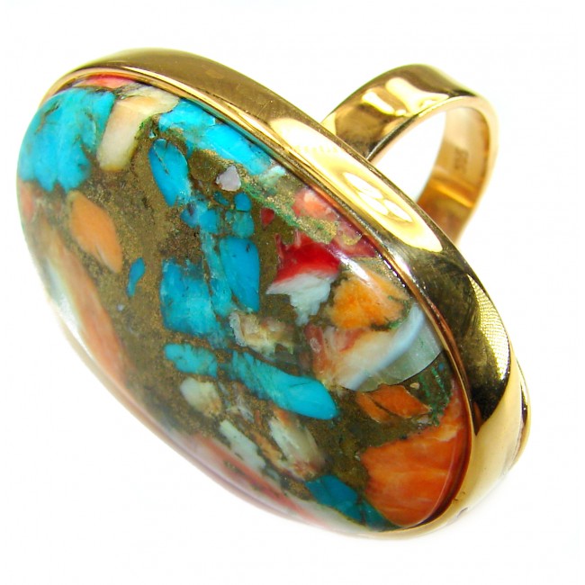 Rare 31.5 carat Oyster Turquoise 18K Gold over .925 Sterling Silver handcrafted Large ring; s. 8 adjustable