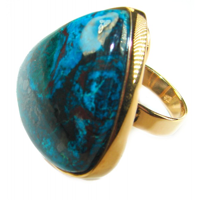Great quality Parrot's Wings Chrysocolla 18K Gold over .925 Sterling Silver handcrafted Ring size 7 adjustable
