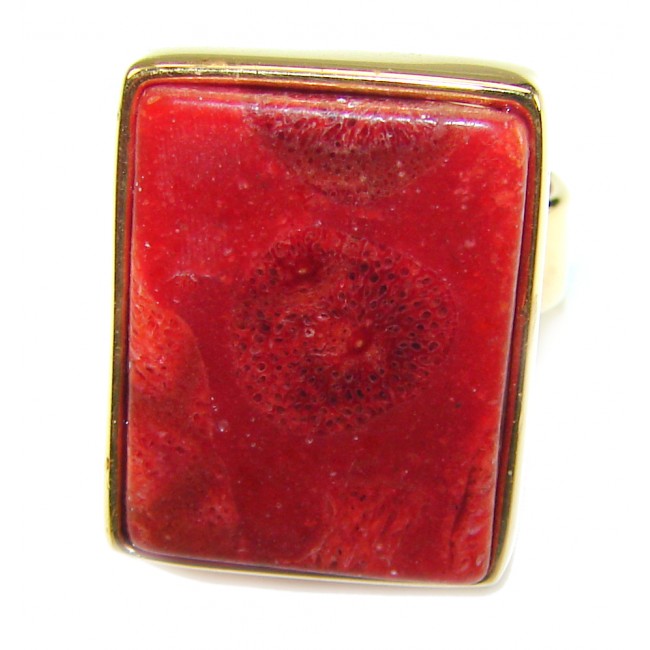 Bochic Style Natural Fossilized Coral .925 Sterling Silver handmade ring s. 8 adjustable