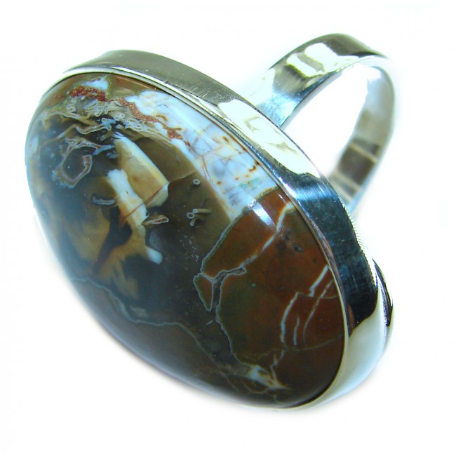 Huge Kambaba Jasper .925 Sterling Silver handcrafted Ring s. 7 adjustable