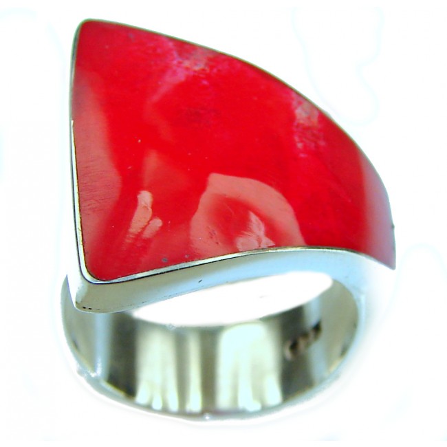 Bohemian Style Natural Fossilized Coral .925 Sterling Silver handmade ring s. 7 adjustable