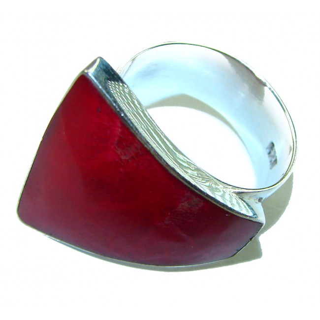 Bohemian Style Natural Fossilized Coral .925 Sterling Silver handmade ring s. 7 adjustable