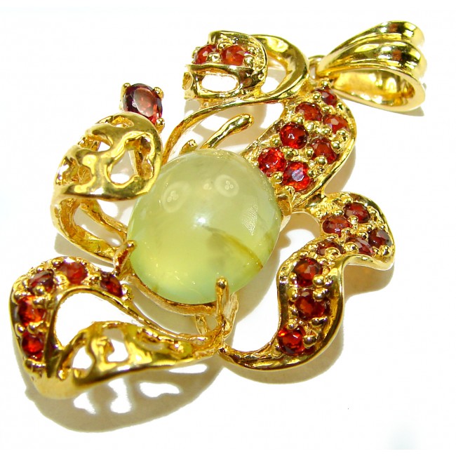 Wise Bliss Authentic 8.6 carat Prehnite Ruby 14K Gold over .925 Sterling Silver handmade Pendant