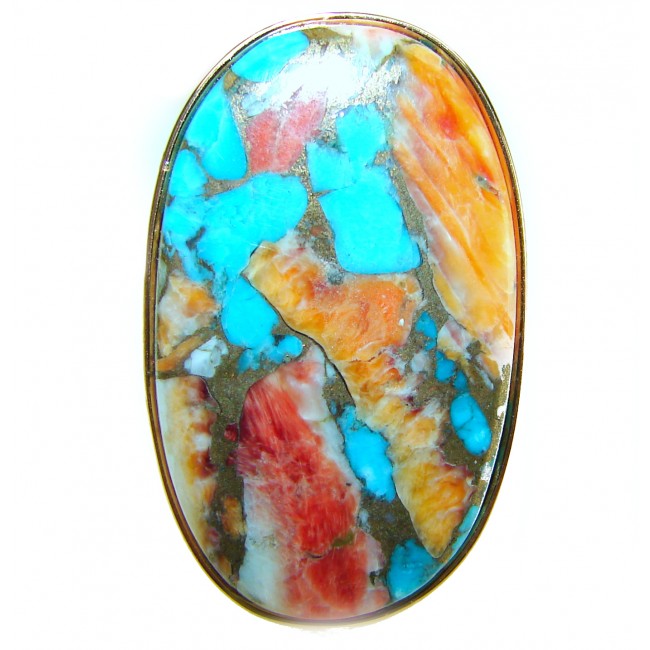 Rare 33.5 carat Oyster Turquoise 18K Gold over .925 Sterling Silver handcrafted Large ring; s. 7 adjustable