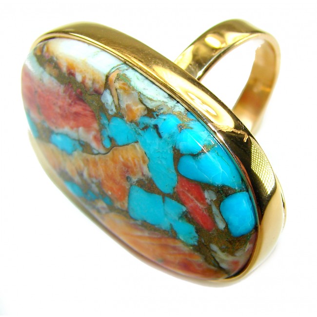 Rare 33.5 carat Oyster Turquoise 18K Gold over .925 Sterling Silver handcrafted Large ring; s. 7 adjustable
