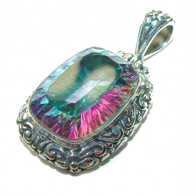 Blue Wonderland 20.7 carat oval cut Mystic Topaz .925 Sterling Silver handcrafted Pendant - photo 2