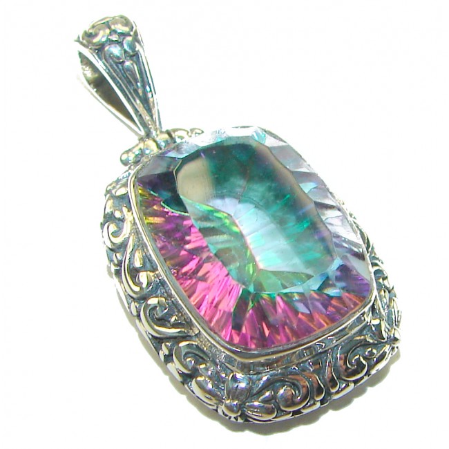 Blue Wonderland 20.7 carat oval cut Mystic Topaz .925 Sterling Silver handcrafted Pendant - photo 1