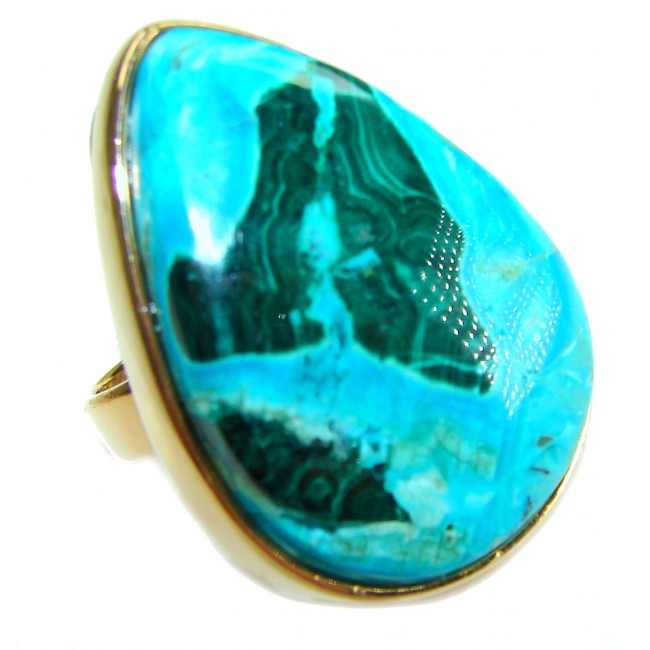 Great quality Parrot's Wings Chrysocolla 8K Gold over .925 Sterling Silver handcrafted Ring size 7 adjustable