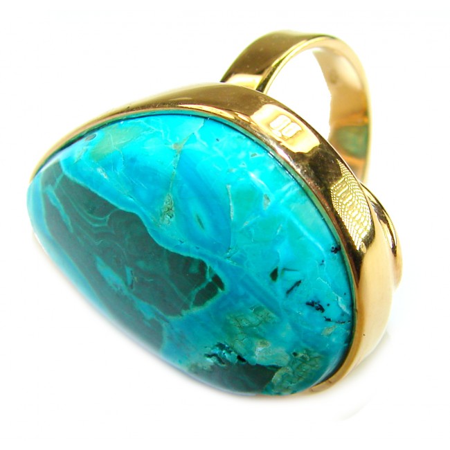 Great quality Parrot's Wings Chrysocolla 8K Gold over .925 Sterling Silver handcrafted Ring size 7 adjustable