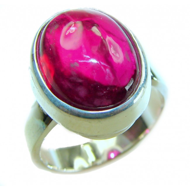 Bellezza Genuine 8.5 CARAT Star Ruby .925 Sterling Silver Statement Ring size 7 adjustable - Close-up of Bellezza 8.5 carat star ruby in .925 sterling silver ring.