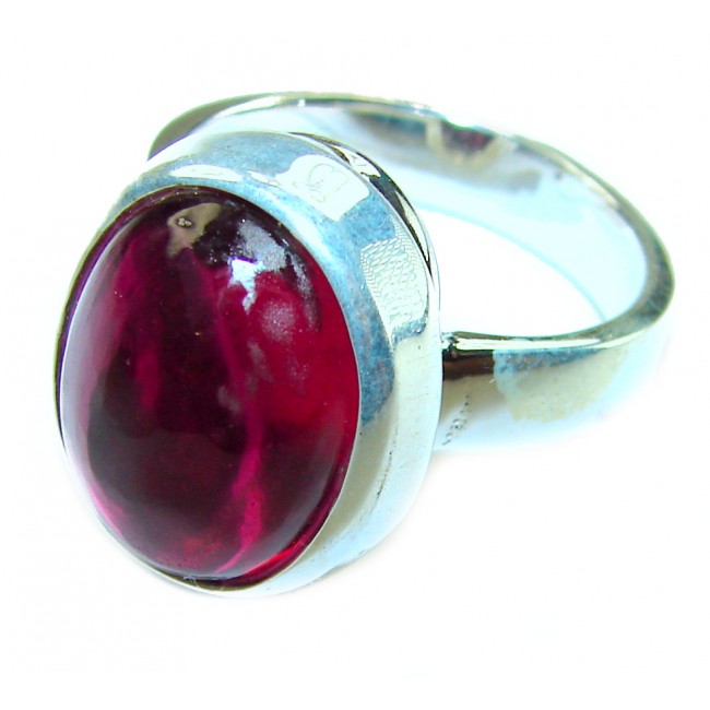 Bellezza Genuine 8.5 CARAT Star Ruby .925 Sterling Silver Statement Ring size 7 adjustable - Close-up of Bellezza 8.5 Carat Star Ruby in .925 Sterling Silver ring
