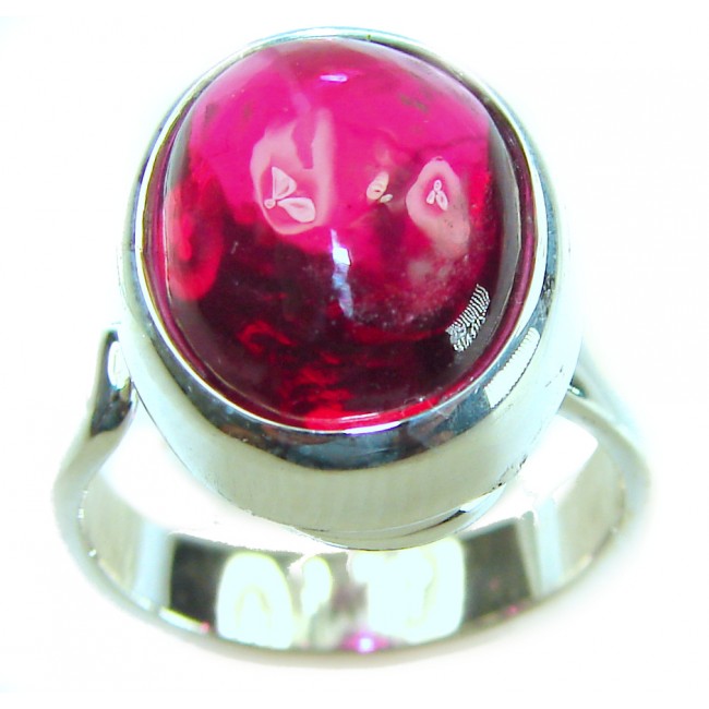 Bellezza Genuine 8.5 CARAT Star Ruby .925 Sterling Silver Statement Ring size 7 adjustable - Close-up of Bellezza 8.5 carat star ruby in .925 sterling silver ring
