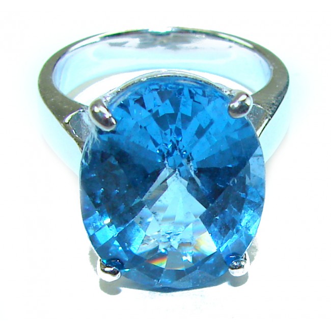 Purity 8.8 carat authentic Swiss Blue Topaz .925 Sterling Silver handmade Ring size 6 3/4