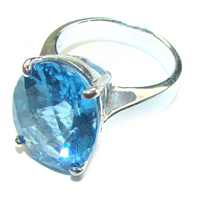 Purity 8.8 carat authentic Swiss Blue Topaz .925 Sterling Silver handmade Ring size 6 3/4