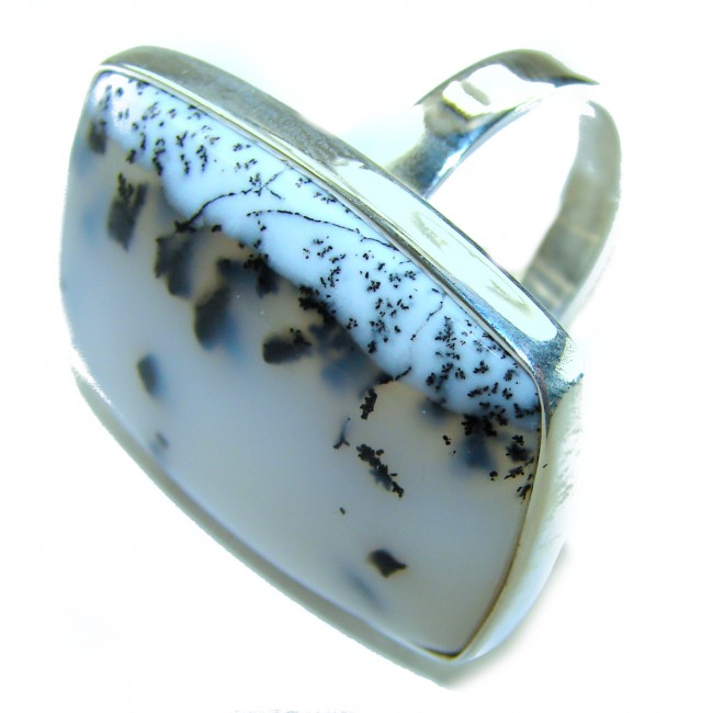 LARGE Top Quality Dendritic Agate .925 Sterling Silver handcrafted Ring s. 7 adjustable