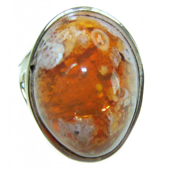 Inner Fire best quality 14.4 carat Mexican Opal .925 Sterling Silver handmade ring 7 - Close-up of Inner Fire 14.4 carat Mexican Opal in .925 Sterling ring