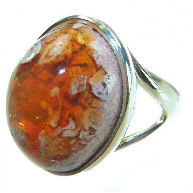 Inner Fire best quality 14.4 carat Mexican Opal .925 Sterling Silver handmade ring 7 - Stone close-up of Inner Fire 14.4 carat Mexican Opal .925 Sterling ring