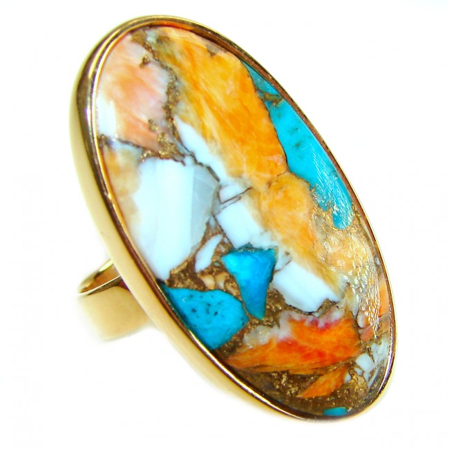 Rare 30.5 carat Oyster Turquoise 18K Gold over .925 Sterling Silver handcrafted Large ring; s. 8 adjustable
