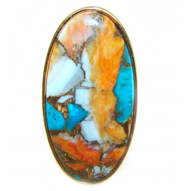 Rare 30.5 carat Oyster Turquoise 18K Gold over .925 Sterling Silver handcrafted Large ring; s. 8 adjustable