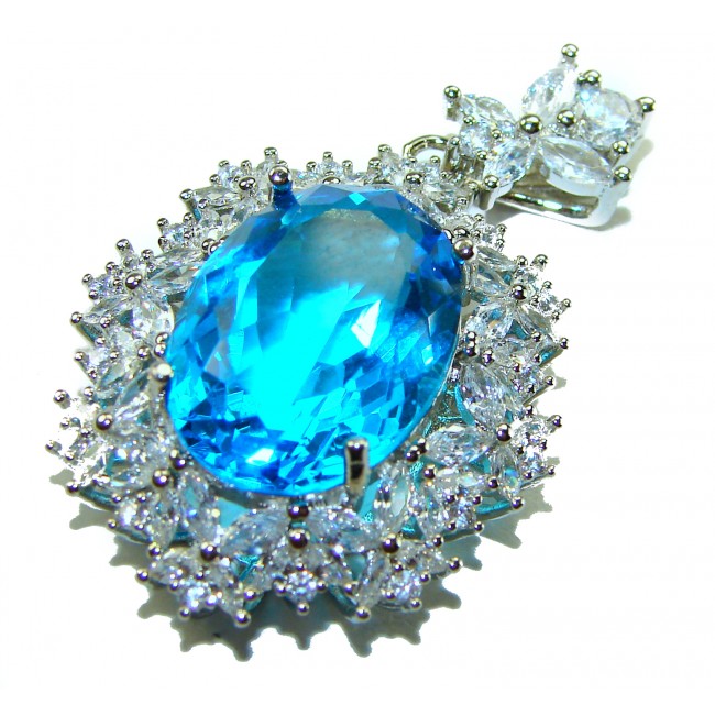 Atlantica 15.5 carat Swiss Blue Topaz .925 Sterling Silver Handcrafted pendant - Close-up of Atlantica Swiss Blue Topaz pendant in sterling silver.