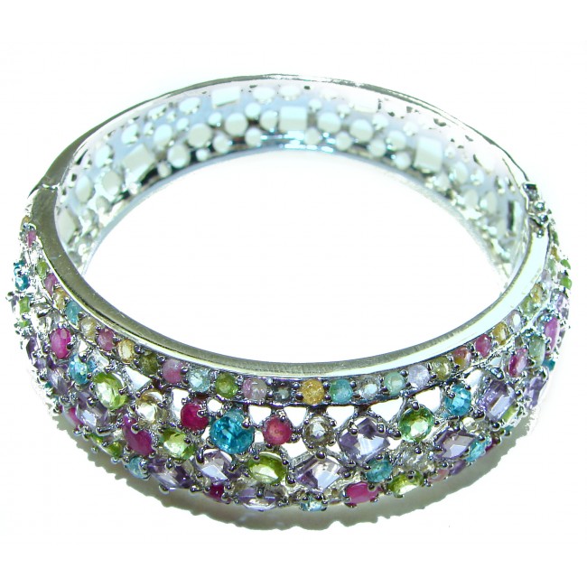 Luxurious Authentic 41.5 carat Multigem .925 Sterling Silver handmade bangle Bracelet