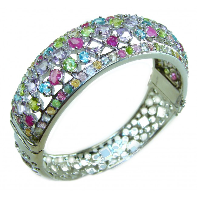 Luxurious Authentic 41.5 carat Multigem .925 Sterling Silver handmade bangle Bracelet