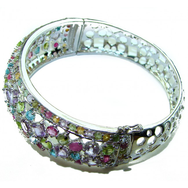 Luxurious Authentic 41.5 carat Multigem .925 Sterling Silver handmade bangle Bracelet