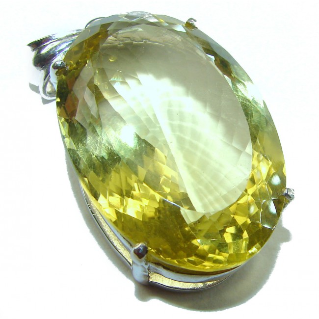 Perfection Oval cut 49.3 carat Lemon Quartz .925 Sterling Silver handcrafted LARGE pendant