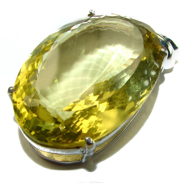 Perfection Oval cut 49.3 carat Lemon Quartz .925 Sterling Silver handcrafted LARGE pendant