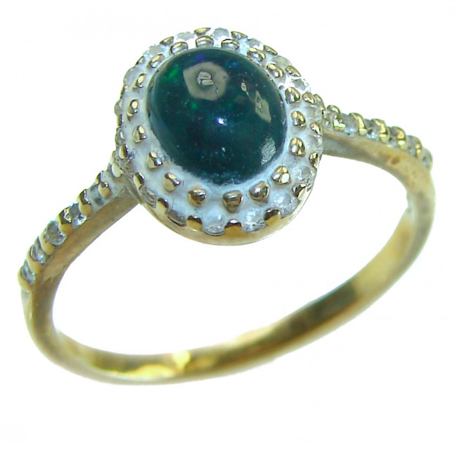 A COSMIC POWER Genuine 1.2 carat Black Opal 18K Gold over .925 Sterling Silver handmade Ring size 8
