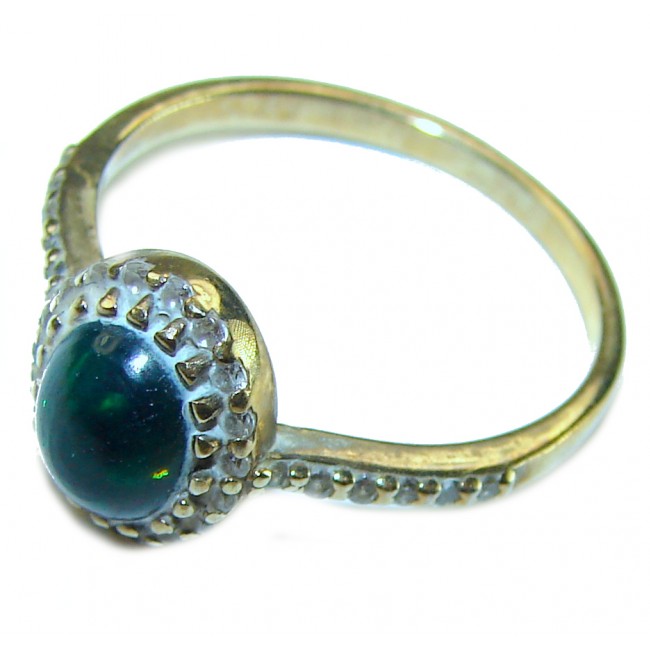 A COSMIC POWER Genuine 1.2 carat Black Opal 18K Gold over .925 Sterling Silver handmade Ring size 8