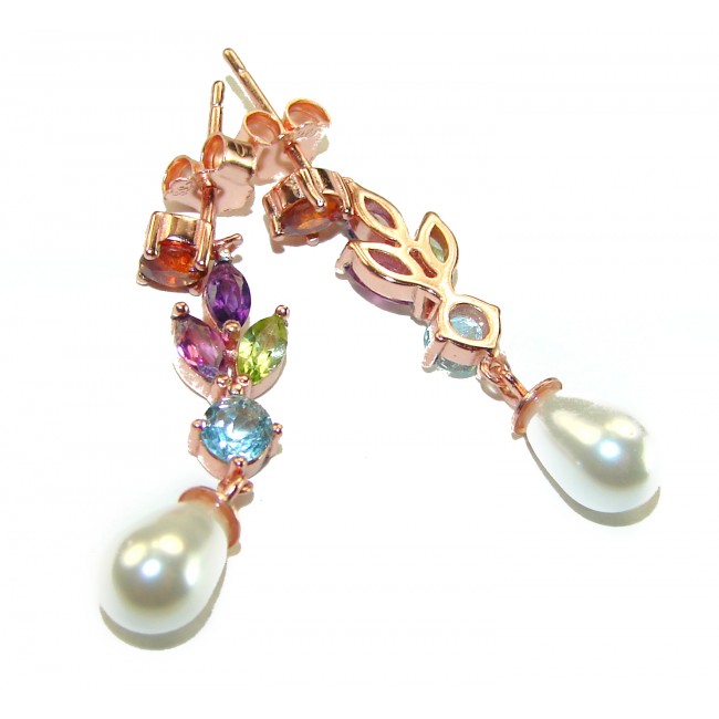 Genuine Pearl Multigem 18K Gold over .925 Sterling Silver handcrafted Statement Earrings