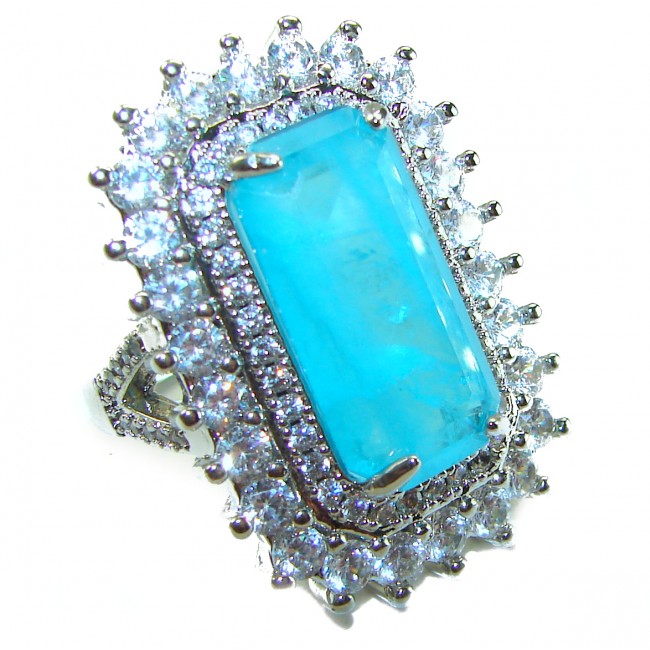 Luxurious baquette Cut 26.5 ctw Paraiba Tourmaline .925 Sterling Silver handcrafted Statement Ring size 6