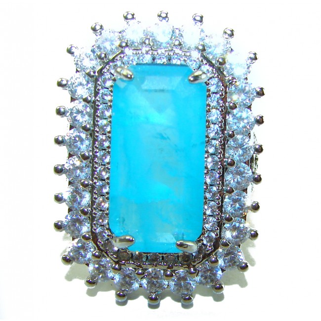 Luxurious baquette Cut 26.5 ctw Paraiba Tourmaline .925 Sterling Silver handcrafted Statement Ring size 6
